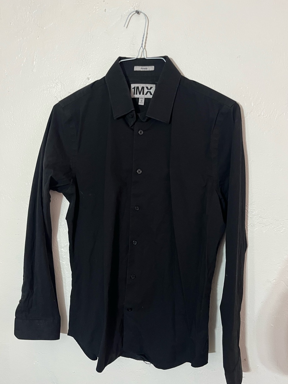 Express Men's Fitted 1MX Vintage Black Tie Long-Sleeve Button-Up Formal Shirt M